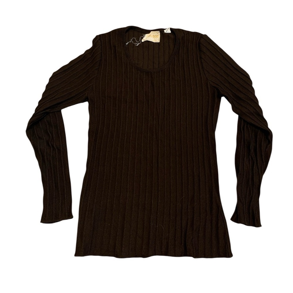 Vintage 90s Fosters Made in Italy Chocolate Brown Ribbed Knit Sweater, Size S